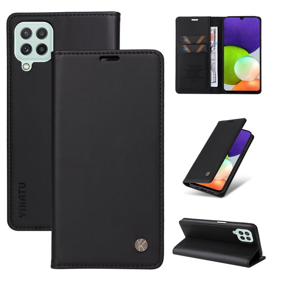 Decase Samsung Galaxy A22 5G Wallet Case, Premium Leather Kickstand Durable Magnetic Clase Folio with Credit Card Holder Slots Shockproof Cover For Samsung Galaxy A22 5G, Black