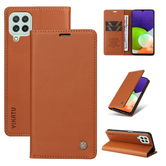 Decase Samsung Galaxy A22 5G Wallet Case, Premium Leather Kickstand Durable Magnetic Clase Folio with Credit Card Holder Slots Shockproof Cover For Samsung Galaxy A22 5G, Yellow