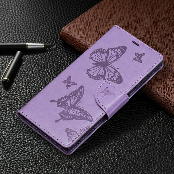 Decase for Samsung Galaxy A25 Case Wallet,Women Men Flip Phone Cover with Butterfly Embossed PU Leather Kickstand Credit Card Holder Slots Wrist Strap Protective Case,for Galaxy A25 - Violet