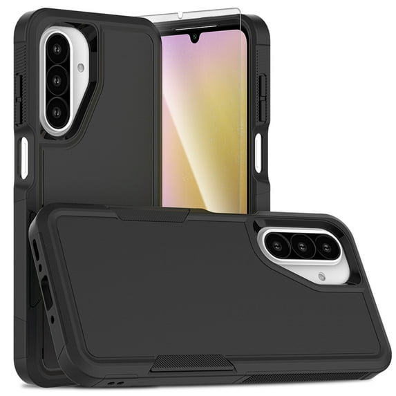 Decase for Samsung Galaxy A26 5G Case, Shockproof Heavy Duty Hybrid Protection Hard PC Shell Flexible TPU Bumper, Military Grade Drop Proof Durable Protective Case with Screen Protector,Black