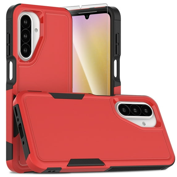 Decase for Samsung Galaxy A26 5G Case, Shockproof Heavy Duty Hybrid Protection Hard PC Shell Flexible TPU Bumper, Military Grade Drop Proof Durable Protective Case with Screen Protector,Red