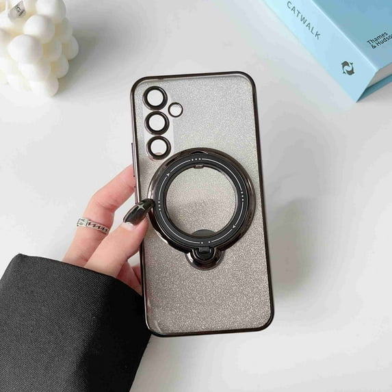 Decase for Samsung Galaxy A52, Magnetic Invisible Foldable 360 Rotation Ring Stand Case,Compatible with Mag Safe,Luxury Sparkle Bling Glitter Shockproof Anti-Scratch Slim Case Cover, black