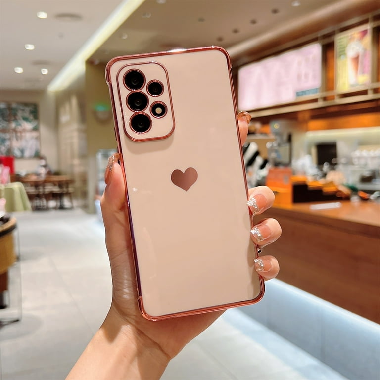 Decase for Samsung Galaxy A53 5G Case for Women Girl Cute Love-Heart Luxury  Bling Plating Soft Back Cover Raised Full Camera Protection Bumper Silicone  Shockproof Phone Case for Galaxy A53 5G, Pink -