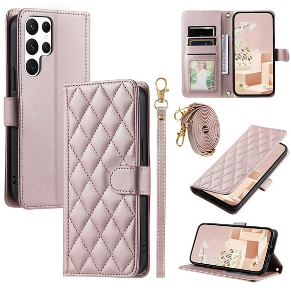 Decase for Samsung Galaxy A54 5G Case Wallet with Card Holder for Women Man,Elegant Style Protective Leather Stand Cover Magnetic Clasp Crossbody Strap & Wristband,for Galaxy A54 5G- rosegold