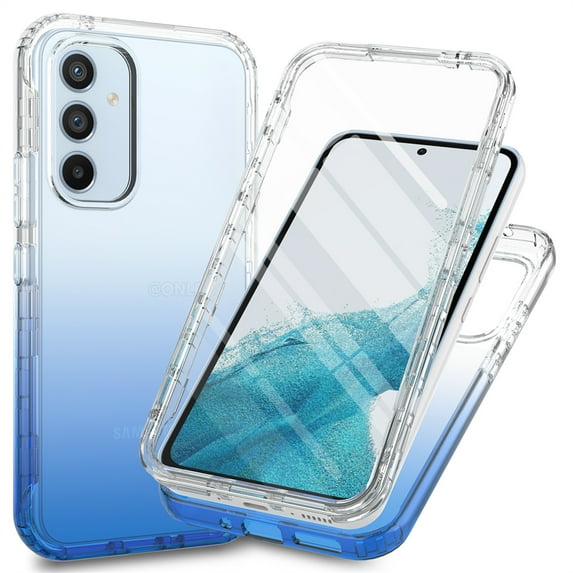 Decase for Samsung Galaxy A54 5G Two-layer Protection Case,Built-in Screen Protector,Slim Shockproof Anti-Scratch TPU Bumper Drop Proof Protective Clear Gradient Phone Case Cover,Blue