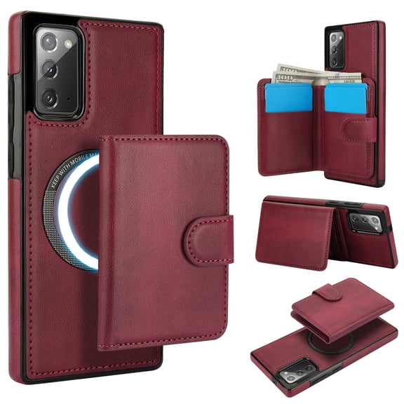 Decase for Samsung Galaxy Note 20 Flip PU Leather Back Cover with 2-in-1 Detachable Magnetic Wallet with 5 Card Slots Compatible Mag-Safe and RFlD Blocking Kickstand & Wireless Charging,Winered