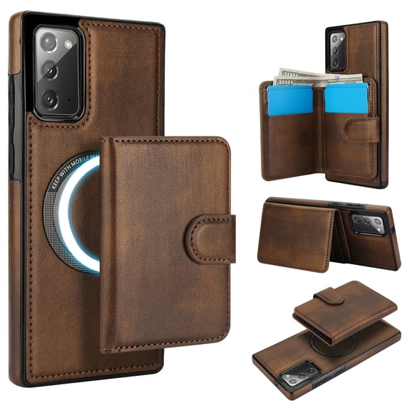 Decase for Samsung Galaxy Note 20 Flip PU Leather Back Cover with 2-in-1 Detachable Magnetic Wallet with 5 Card Slots Compatible Mag-Safe and RFlD Blocking Kickstand & Wireless Charging,Brown