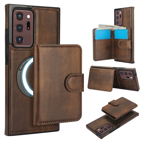 Decase for Samsung Galaxy Note 20 Ultra Flip PU Leather Back Cover with 2-in-1 Detachable Magnetic Wallet with 5 Card Slots Compatible Mag-Safe and RFlD Blocking Kickstand & Wireless Charging,Brown