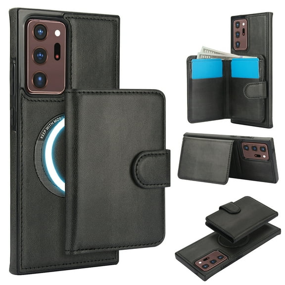 Decase for Samsung Galaxy Note 20 Ultra Flip PU Leather Back Cover with 2-in-1 Detachable Magnetic Wallet with 5 Card Slots Compatible Mag-Safe and RFlD Blocking Kickstand & Wireless Charging,Black