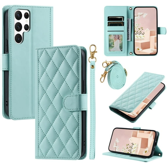 Decase for Samsung Galaxy S21+ Case Wallet with Card Holder for Women Man,Elegant Style Protective Leather Stand Cover Magnetic Clasp Crossbody Strap & Wristband,for Galaxy S21+- mint