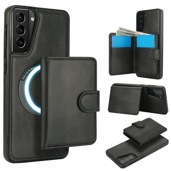 Decase for Samsung Galaxy S21 Flip PU Leather Back Cover with 2-in-1 Detachable Magnetic Wallet with 5 Card Slots Compatible Mag-Safe and RFlD Blocking Kickstand and Wireless Charging,Black