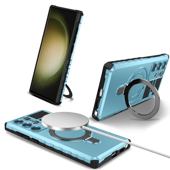 Decase for Samsung Galaxy S21 FE Ring Stand Case, Military-Grade Protection Compatatible with MagSafe Slim Shockproof Magnetic Phone Grip with Adjustable Stand Phone Case, lightblue