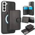 thumbnail image 1 of Decase for Samsung Galaxy S22 Flip PU Leather Back Cover with 2-in-1 Detachable Magnetic Wallet with 5 Card Slots Compatible Mag-Safe and RFlD Blocking Kickstand and Wireless Charging,Black, 1 of 5