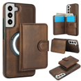 thumbnail image 1 of Decase for Samsung Galaxy S22 Flip PU Leather Back Cover with 2-in-1 Detachable Magnetic Wallet with 5 Card Slots Compatible Mag-Safe and RFlD Blocking Kickstand and Wireless Charging,Brown, 1 of 5