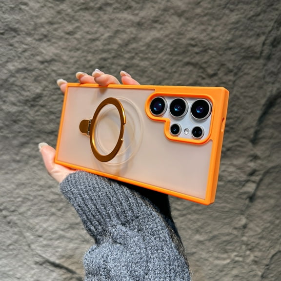 Decase for Samsung Galaxy S22 Ultra Case,with Magnetic Invisible Stand,Military Drop Protection,Compatible with Mag-Safe,Shockproof Slim Translucent Anti-Slip,Hybrid Hard PC+TPU Bumper Cover,Orange