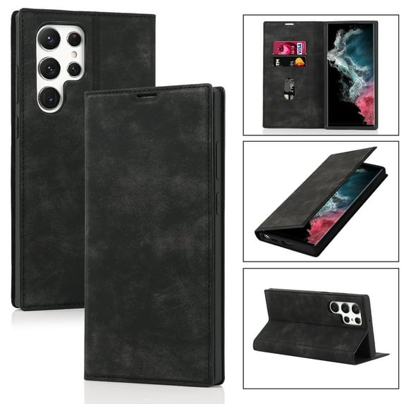 Decase Samsung Galaxy S22 Ultra Wallet Case with RFID Blocking Card Slots Stand Magnetic Closure, Protective PU Leather Shockproof TPU Flip Cover for Samsung S22 Ultra 6.8 inch,Black