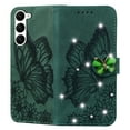 thumbnail image 1 of Decase Samsung Galaxy S23 6.1 inch Phone Case, Glitter Bling Diamond Butterfly Magnetic Shockproof Case Flip Embossing PU Leather Wallet Case for Samsung Galaxy S23 5G, Green, 1 of 6