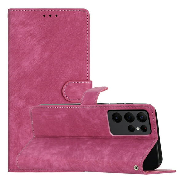 Decase for Samsung Galaxy S23 FE Case with Wristband Strap,Premium PU Leather Ultra Slim Wallet Card Slots Cover Retro Lightweight Anti-Scratch Protective Phone Shell - Rose