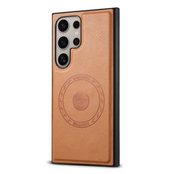 Decase for Samsung Galaxy S23 FE, [Compatible with Mag-Safe] Premium PU Leather Shockproof Rugged Bumper Case Support Magnetic Car Mount Ultra Thin Magnetic Phone Shell - Khaki