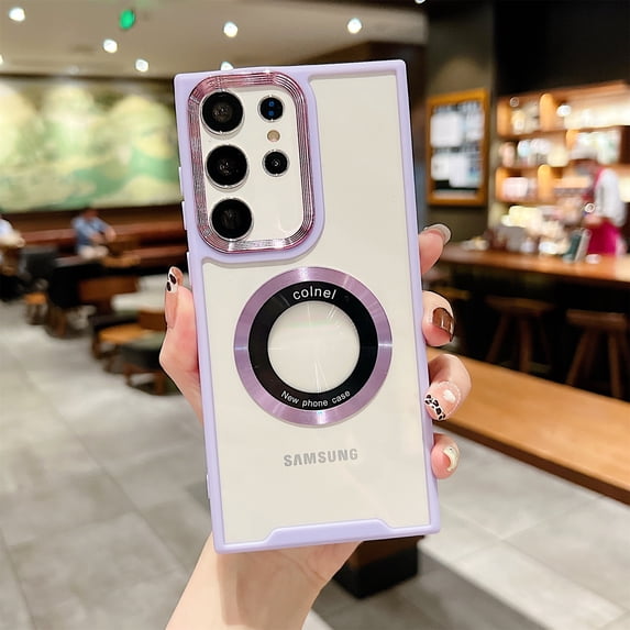 Decase for Samsung Galaxy S23 FE Magnetic Clear Case,Compatible with MagSafe,Slim Shockproof Anti-Scratch Drop Proof Non-Yellowing Anti-Fingerprint Clear Back Cover Case,Purple