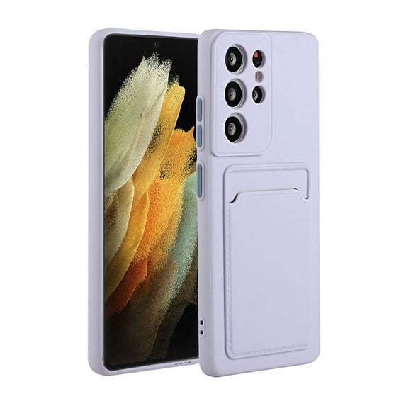 Decase for Samsung Galaxy S23 FE Silicone with Card Holder Back Cover Case,with Lens Protector,Slim Shockproof Soft TPU Card Slot Rubber Anti-Drop Case Cover,Purple