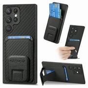 Decase for Samsung Galaxy S23 FE Wallet Case with Credit Card Slot Holder,with Hidden Foldable Stand,Slim Shockproof Anti-Fingerprint Carbon Fiber Texture Support Magnetic Car Mount Case Cover,Black