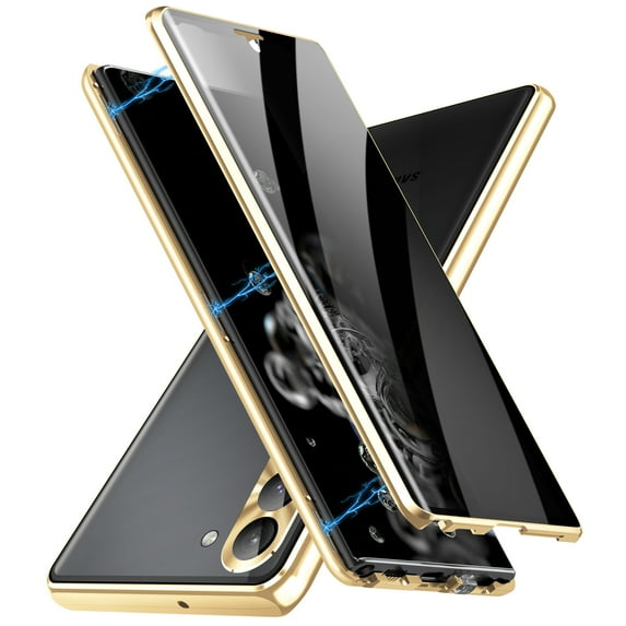 Decase for Samsung Galaxy S23 Plus Anti Peep Phone Case with Lock,360 Degree Magnetic Front and Back Privacy Tempered Glass Metal Bumper Camera Lens Protection Cover for Samsung S23 Plus,Gold