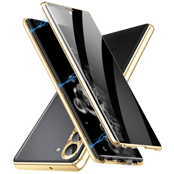 Decase for Samsung Galaxy S23 Ultra Anti Peep Phone Case with Lock,360 Degree Magnetic Front and Back Privacy Tempered Glass Metal Bumper Camera Lens Protection Cover for Samsung S23 Ultra,Gold