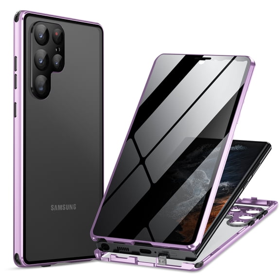 Decase for Samsung Galaxy S23 Ultra Anti Peeping Case Built-in Privacy Screen Protector,360 Protection Double-Sided Protective Case Cover with Security Lock Skin-Feel Slim Phone Case,Purple
