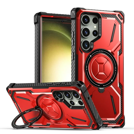Decase for Samsung Galaxy S23 Ultra Case with Invisibility Ring Kickstand, Armor Shockproof Military Hard PC & TPU Bumper Hybrid Protective Case Cover Support Wireless Charging, Red