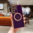 thumbnail image 1 of Decase For Samsung Galaxy S23 Ultra Case Luxury Cute Lover Heart Plating Slim Shockproof Lens Protector Case for Women Girls,Compatible with MagSafe,Darkpurple, 1 of 5