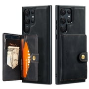 Decase for Samsung Galaxy S23 Ultra Case PU Leather Wallet Back Case Detachable Magnetic Closure Card Pockets Shockproof Protective Kickstand Cover for Samsung Galaxy S23 Ultra, Black