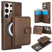 Decase for Samsung Galaxy S23 Ultra Flip PU Leather Back Cover with 2-in-1 Detachable Magnetic Wallet with 5 Card Slots Compatible Mag-Safe and RFlD Blocking Kickstand and Wireless Charging,Brown