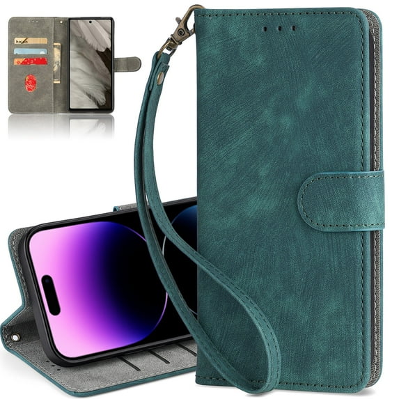 Decase for Samsung Galaxy S23 Ultra Magnetic Wallet Case,Galaxy S23 Ultra Case Wallet with Wristlet Strap PU Leather Magnetic Flip Folio Shockproof Cover for Women Men,Green