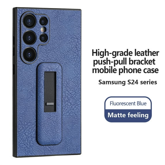 Decase for Samsung Galaxy S23 Ultra with Push-pull Kickstand Phone Case,Camera Lens Protector,Slim PU Leather Shockproof Skin-Friendly Stain-Resistant Drop Proof Protective Case,Blue