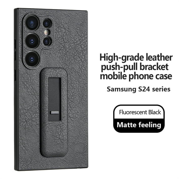 Decase for Samsung Galaxy S23 Ultra with Push-pull Kickstand Phone Case,Camera Lens Protector,Slim PU Leather Shockproof Skin-Friendly Stain-Resistant Drop Proof Protective Case,Black