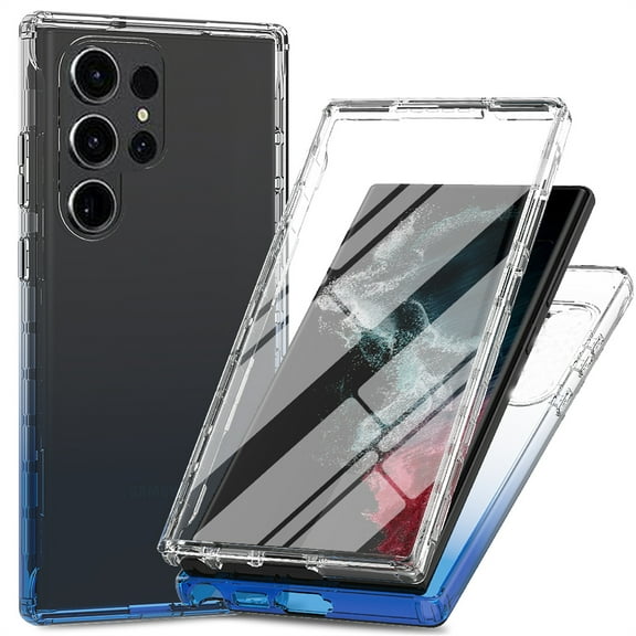 Decase for Samsung Galaxy S23 Ultra Two-layer Protection Case,Built-in Screen Protector,Slim Shockproof Anti-Scratch TPU Bumper Drop Proof Protective Clear Gradient Phone Case Cover,Blue
