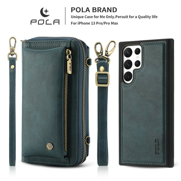 Decase for Samsung Galaxy S23 Ultra Wallet Case for Women Men, RFID Blocking PU Leather Flip Case with Card Slot Zipper [Lanyard Strap Wristlet] [Magnetic Detachable] Phone Cover, Blue