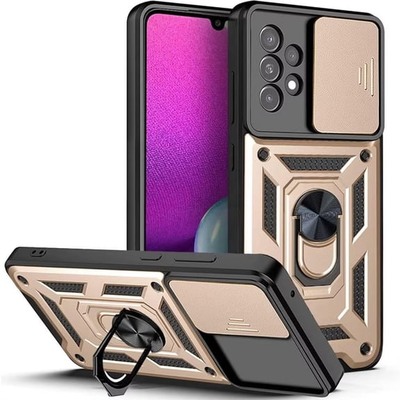 Decase for Samsung Galaxy S24 Case with Tempered Glass Screen Protector,Heavy Duty Full Body Military Grade Shockproof Phone Case Slide Camera Lens Protector Cover for Galaxy S24,Gold