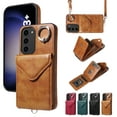 thumbnail image 1 of Decase for Samsung Galaxy S24 Case Wallet with Card Holder,Magnetic Closure Shockproof Protective Phone Cover with Crossbody Strap & Ring Kickstand Retro PU Leather Case for Women Men,Brown, 1 of 12