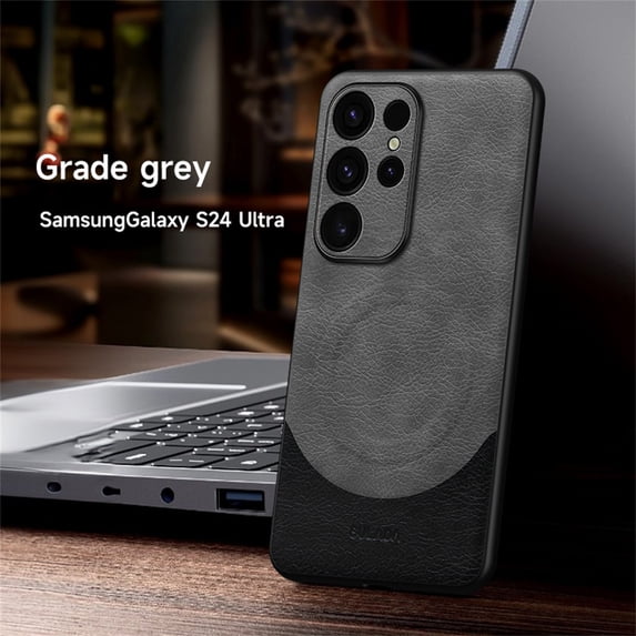 Decase for Samsung Galaxy S24 Compatible with MagSafe Case,with Lens Protector,Slim Magnetic Premium Business Luxury PU Leather Anti-Fall Shockproof Protective Phone Case Cover,Grey