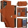 thumbnail image 1 of Decase for Samsung Galaxy S24 FE Wallet Phone Case with Crossbody Lanyard Strap&Wrist Strip,Shockproof Stylish Zipper Pockets Case with Card Slots+Cash Slots,PU Leather Folio Book Design,Brown, 1 of 11