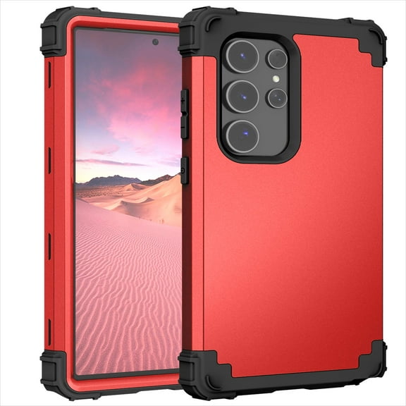 Decase for Samsung Galaxy S24 Military Grade Protection Case,Hybrid Rugged Shockproof Anti-Scratch PC Bumper Triple-Layer Protector Phone Case Hard Back Cover,Red