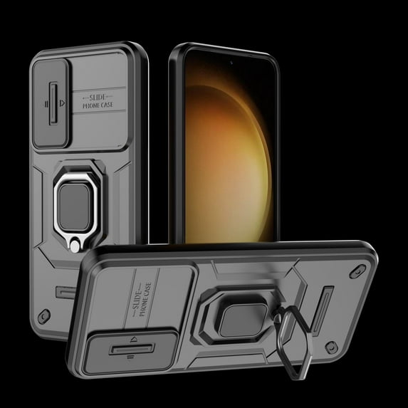 Decase for Samsung Galaxy S24 Military Grade Protection Case,with Magnetic Rotation Ring Stand,Slide Camera Lens Protector,Slim Shockproof Anti-Scratch Drop Proof Hard Case Cover,Black