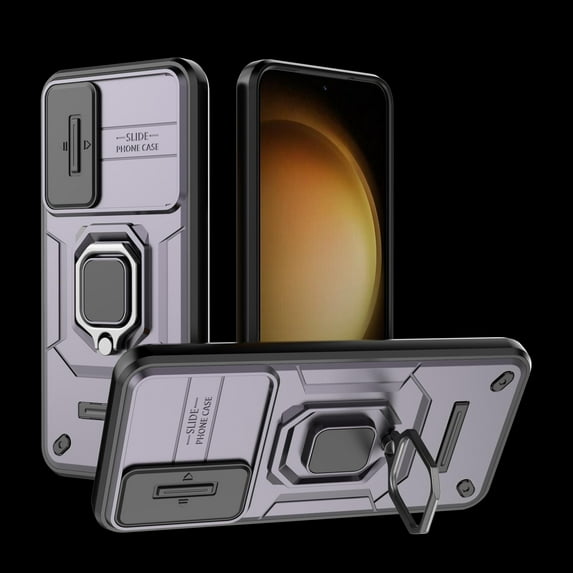 Decase for Samsung Galaxy S24 Military Grade Protection Case,with Magnetic Rotation Ring Stand,Slide Camera Lens Protector,Slim Shockproof Anti-Scratch Drop Proof Hard Case Cover,Purple