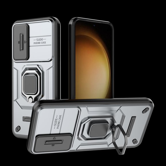 Decase for Samsung Galaxy S24 Military Grade Protection Case,with Magnetic Rotation Ring Stand,Slide Camera Lens Protector,Slim Shockproof Anti-Scratch Drop Proof Hard Case Cover,Gray