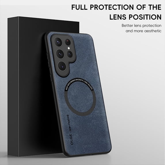 Decase for Samsung Galaxy S24 Plus Compatible with MagSafe Case,with Camera Lens Protector,Luxury PU Leather Shockproof Drop Protection Anti-Fingerprint Support Magnetic Car Mount Cover,Blue