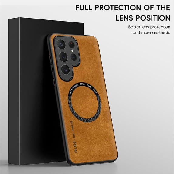 Decase for Samsung Galaxy S24 Plus Compatible with MagSafe Case,with Camera Lens Protector,Luxury PU Leather Shockproof Drop Protection Anti-Fingerprint Support Magnetic Car Mount Cover,Brown