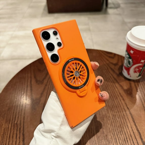 Decase for Samsung Galaxy S24 Plus,Galaxy S24 Plus Case with 360° Rotating Gyroscope Ring Kickstand Bracket,Slim Thin Matte Hard PC Anti-Scratch Lightweight Phone Cover for Samsung S24 Plus,Orange