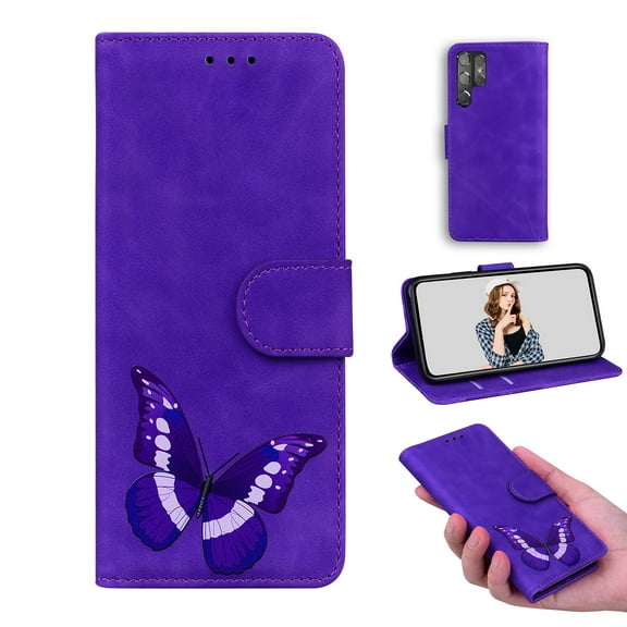 Decase for Samsung Galaxy S24 Plus Wallet Case for Women with Card Holder,Flip PU Leather Kickstand,Magnetic Closure with Butterfly Pattern Shockproof Anti-Fall Protective Phone Case,Purple